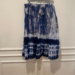 Cute Options Skirt M Blue Tie Dye Elastic Waist Tiered Midi Boho India Cotton
